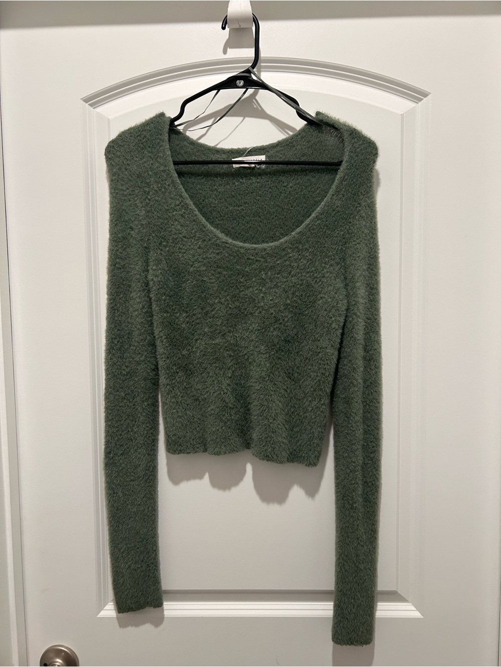 Aeropostale Fuzzy Scoop Neck Sweater - Olive Green
